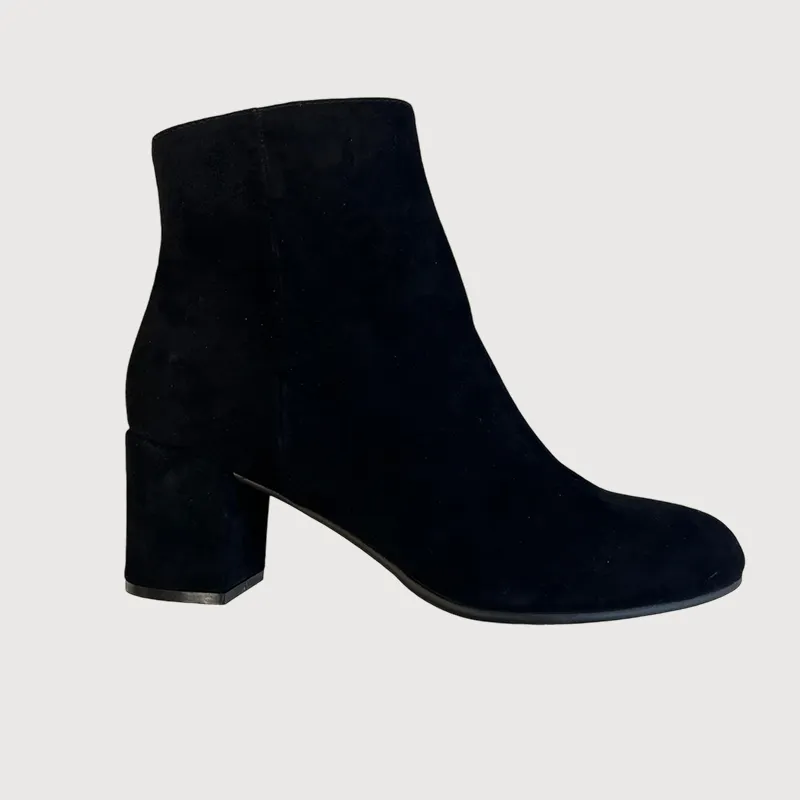 Jane Galland Black Suede Heeled Ankle Boots