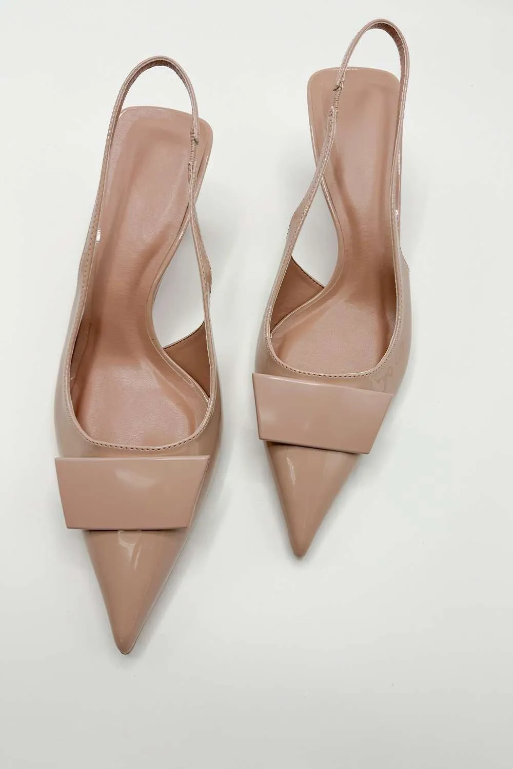 Sia Rectangle Brooch Detail Sling Back Court Shoes in Beige