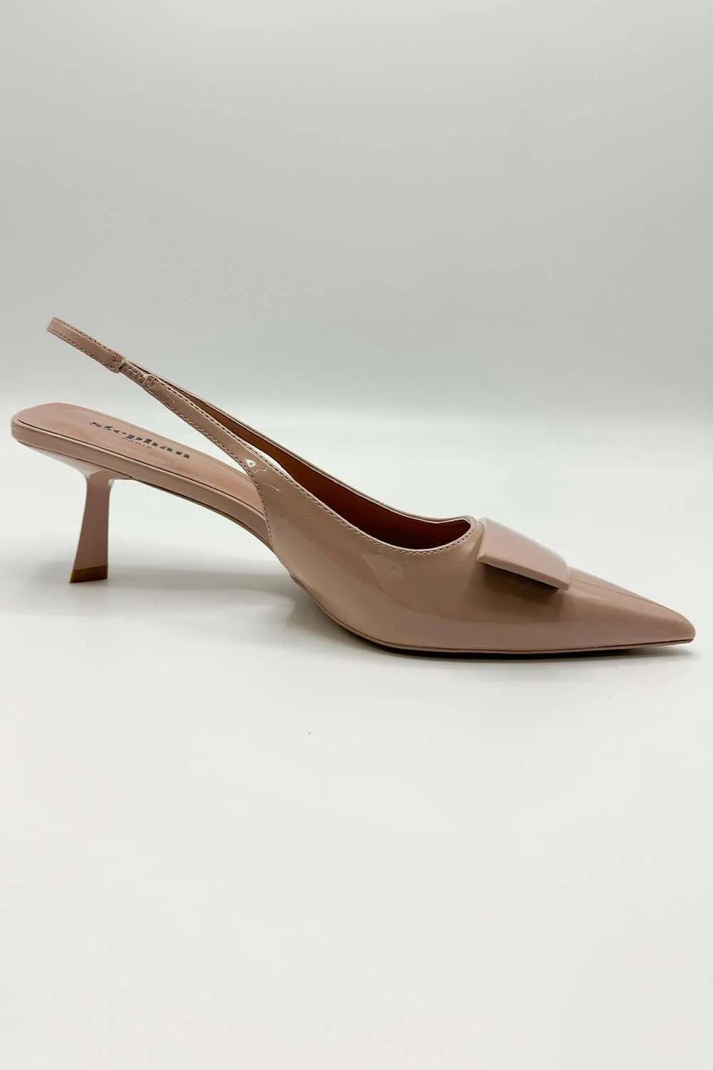 Sia Rectangle Brooch Detail Sling Back Court Shoes in Beige