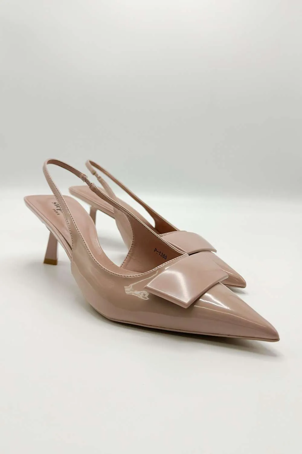 Sia Rectangle Brooch Detail Sling Back Court Shoes in Beige