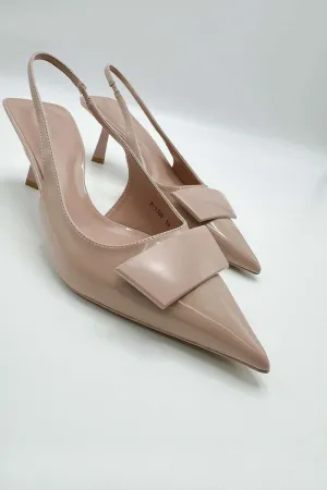 Sia Rectangle Brooch Detail Sling Back Court Shoes in Beige