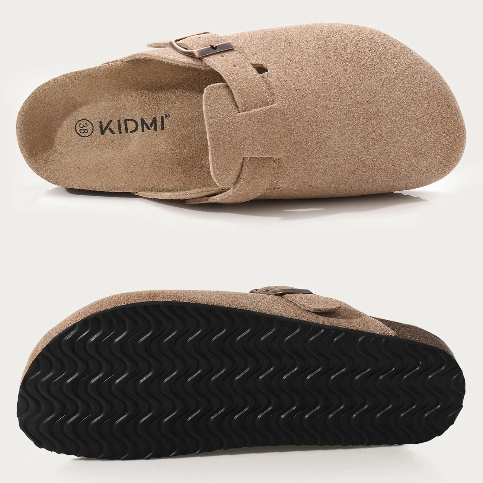 Suede slippers Clog Cork Insole with Arch Support