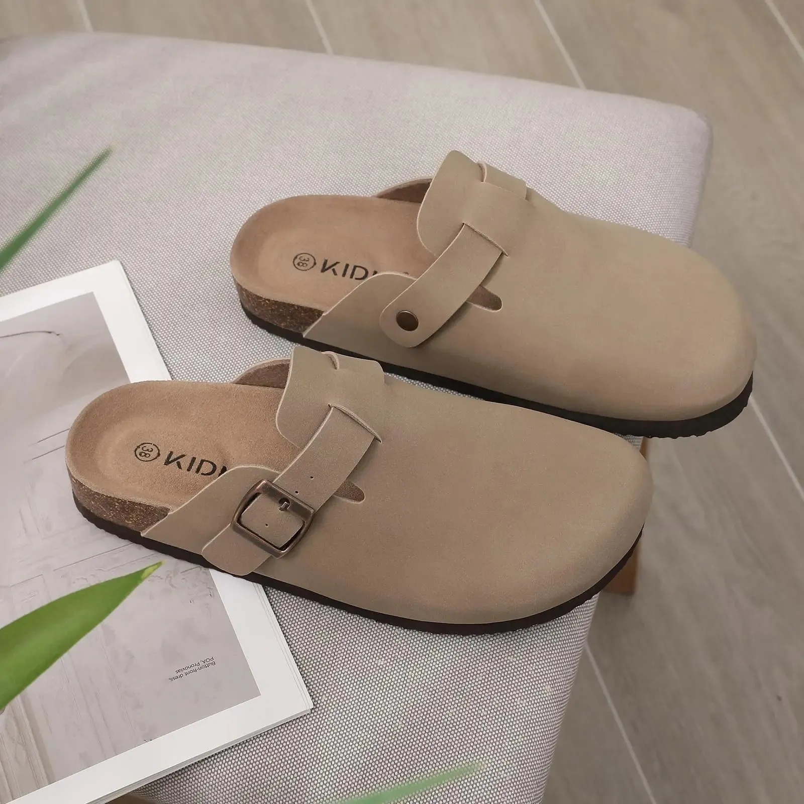 Suede slippers Clog Cork Insole with Arch Support