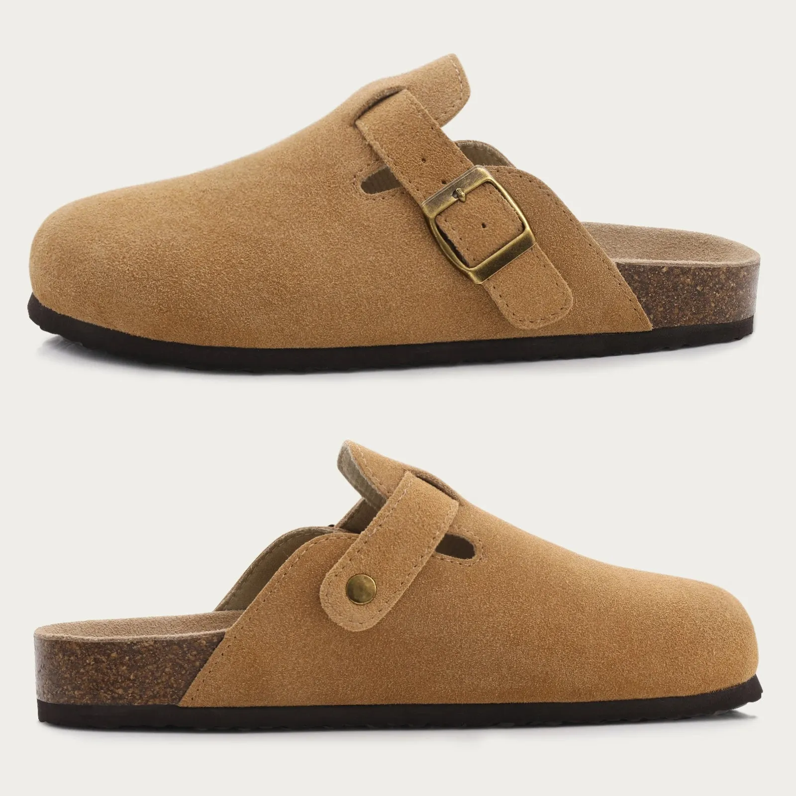 Suede slippers Clog Cork Insole with Arch Support