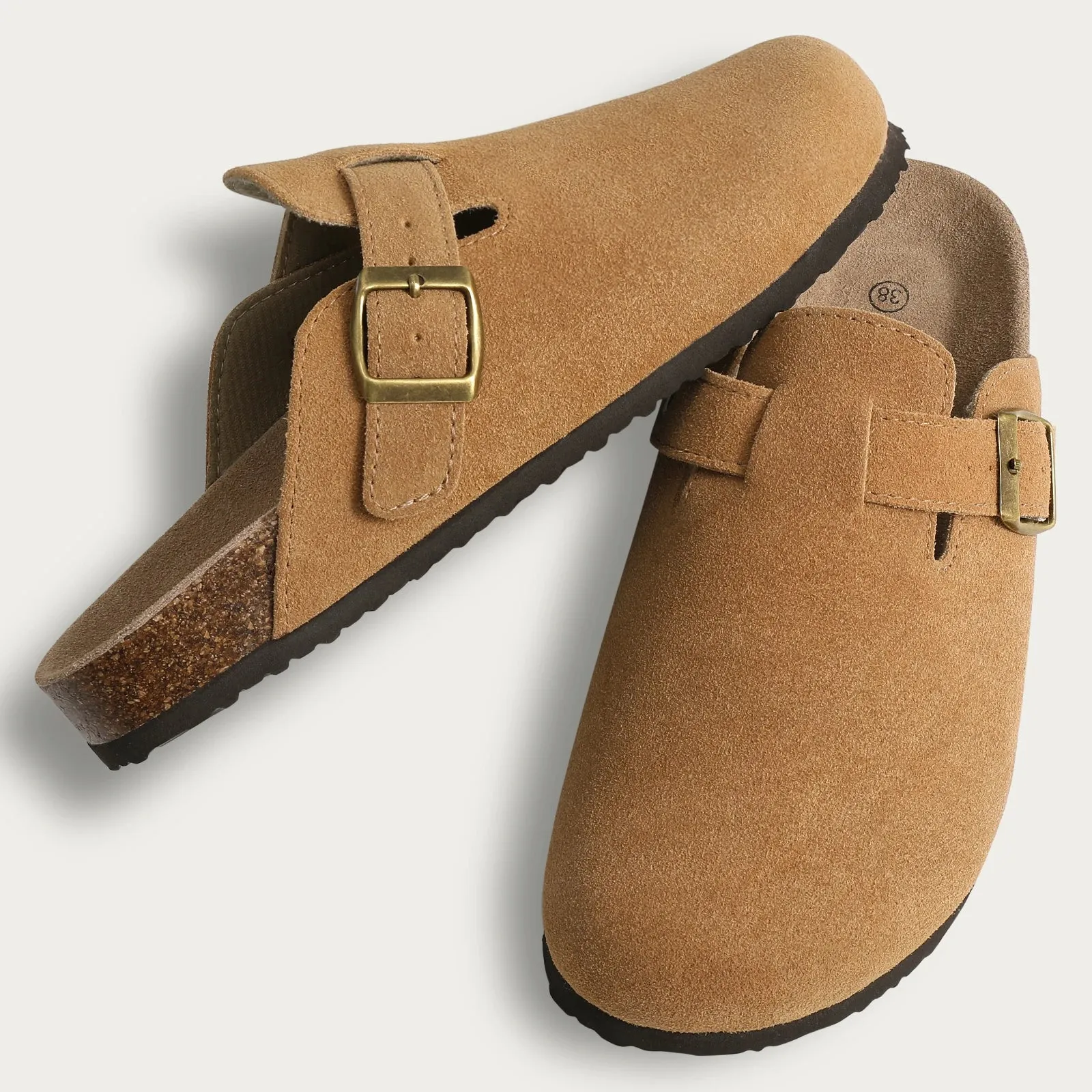 Suede slippers Clog Cork Insole with Arch Support