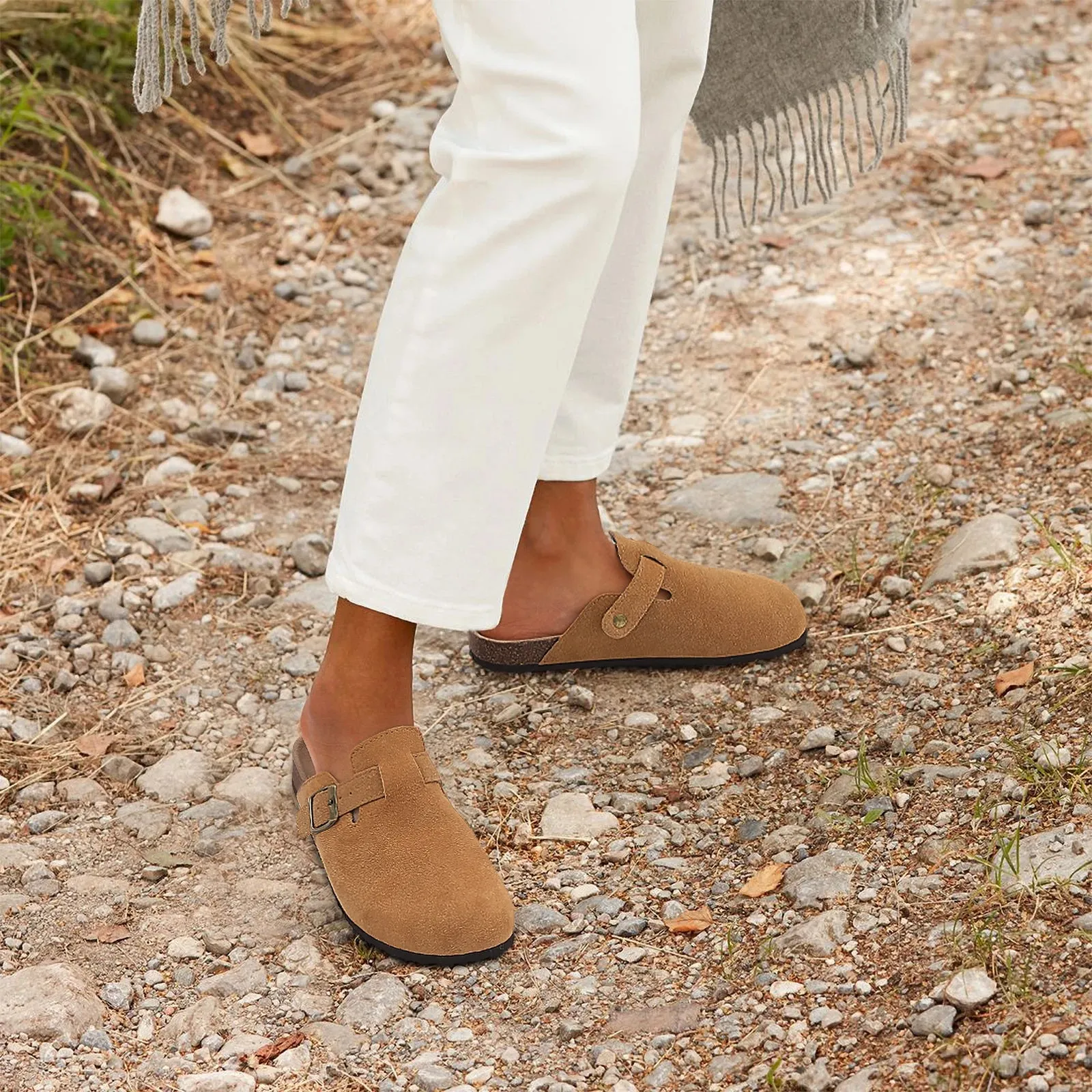 Suede slippers Clog Cork Insole with Arch Support