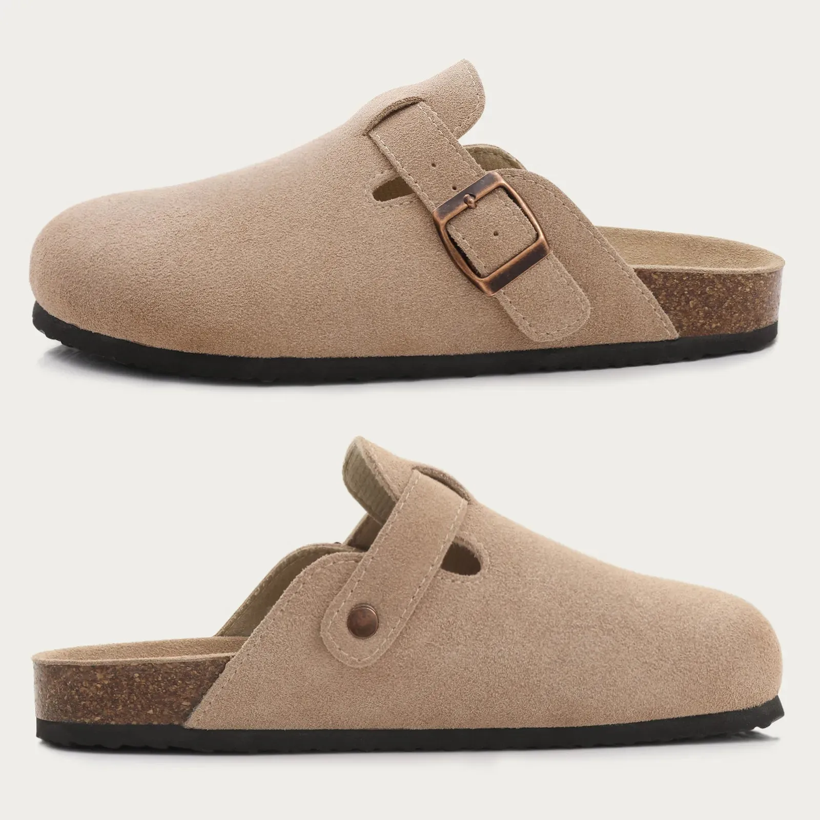 Suede slippers Clog Cork Insole with Arch Support