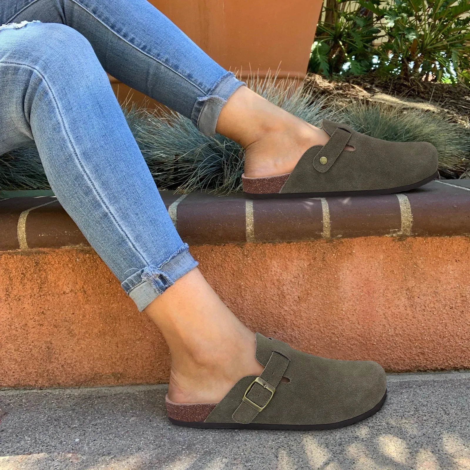 Suede slippers Clog Cork Insole with Arch Support
