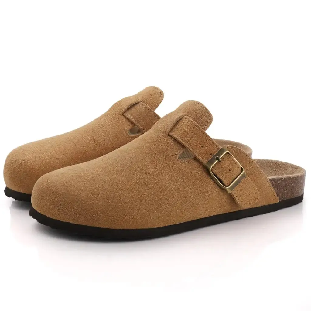 Suede slippers Clog Cork Insole with Arch Support