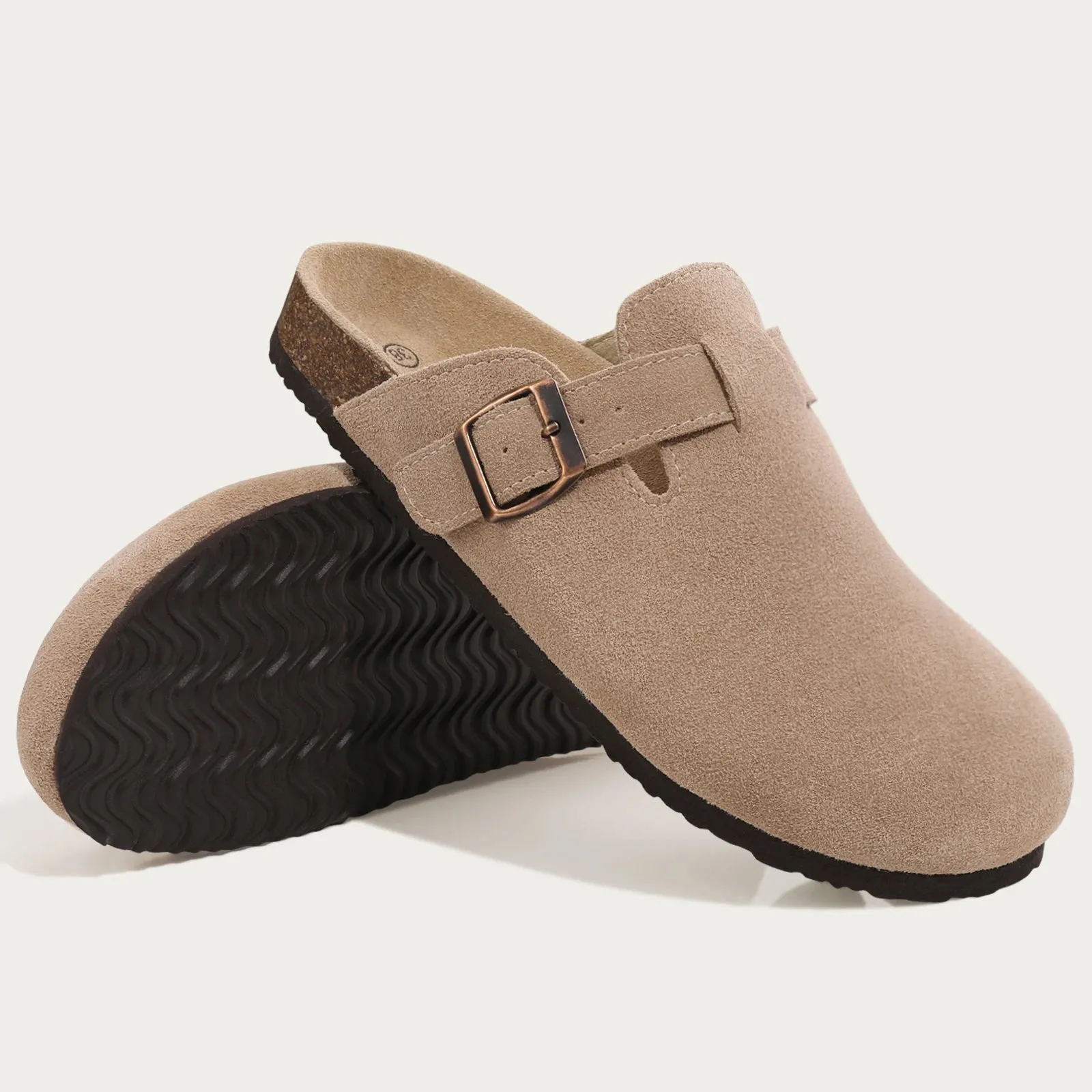 Suede slippers Clog Cork Insole with Arch Support