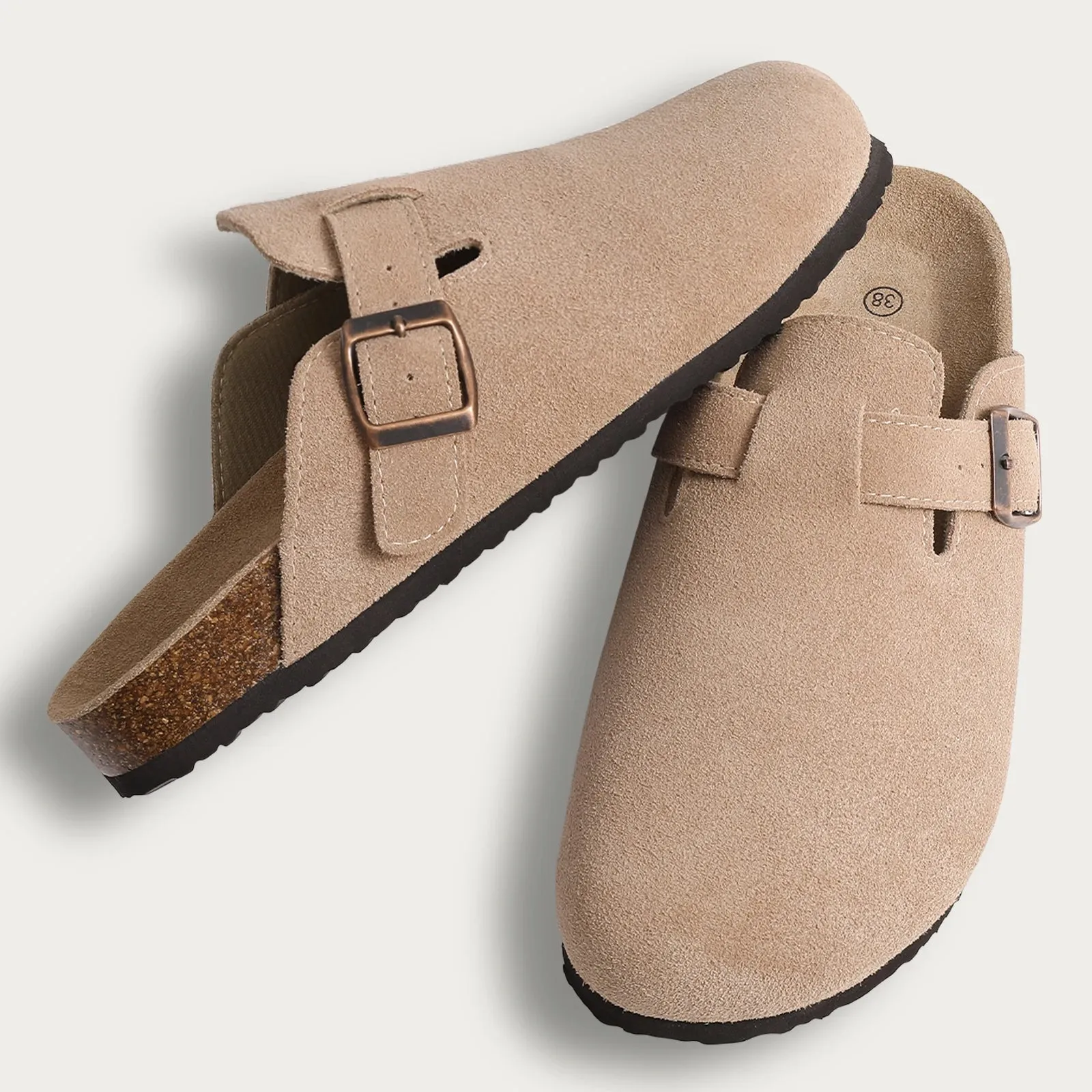Suede slippers Clog Cork Insole with Arch Support